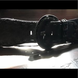 High -Waisted Black Leather Belt